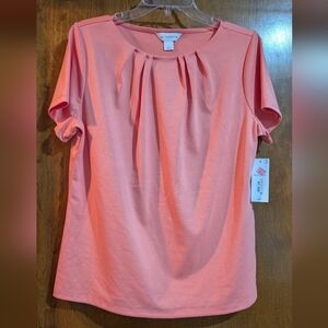 NWT Liz Claiborne Women's Coral Pleated Top L